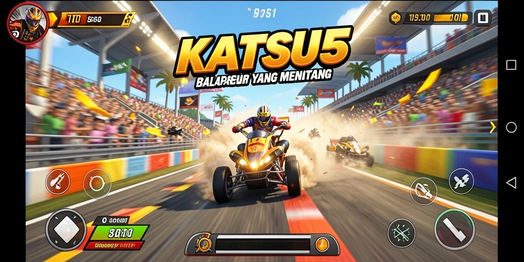 Gameplay KATSU5 yang penuh aksi di lintasan balap.