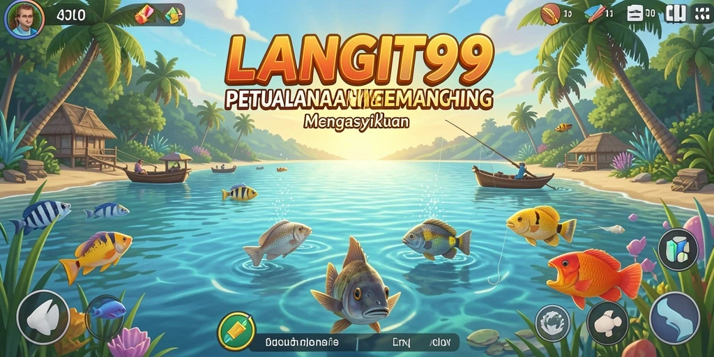 Tampilan gameplay LANGIT99 dengan berbagai jenis ikan menunggu untuk ditangkap.