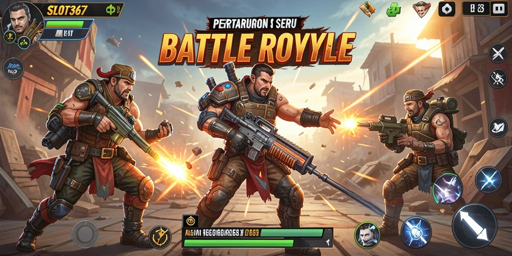 Screenshot menampilkan aksi seru dalam pertempuran Battle Royale SLOT367.