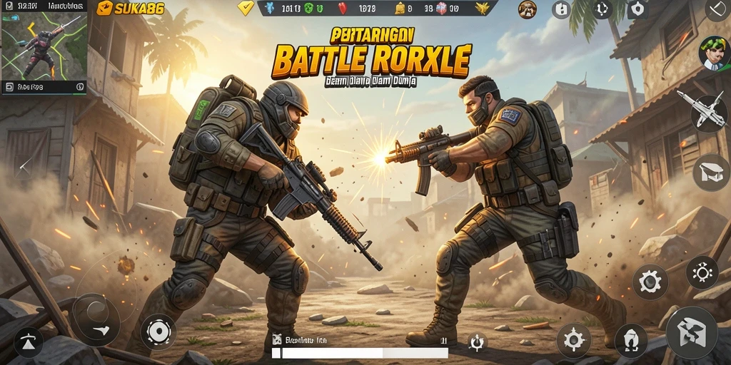 Tangkapan layar menampilkan pertempuran seru dalam game Battle Royale.
