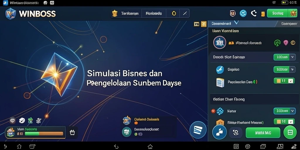 Tampilan gameplay realistis dalam WINBOSS dengan elemen manajemen bisnis.